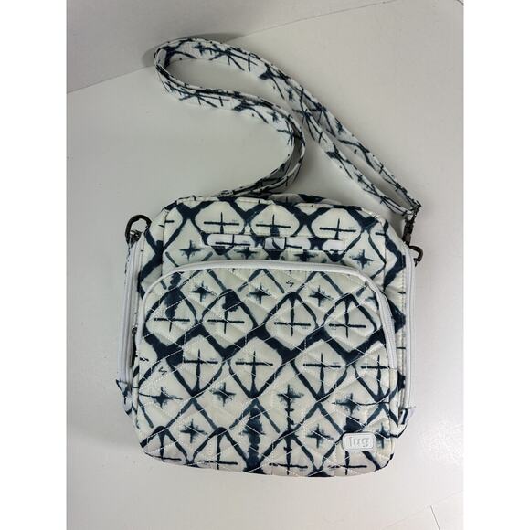Lug Ranger Crossbody Bag Watercolor Diamond Print White & Blue Quilted Pockets - Picture 2 of 12